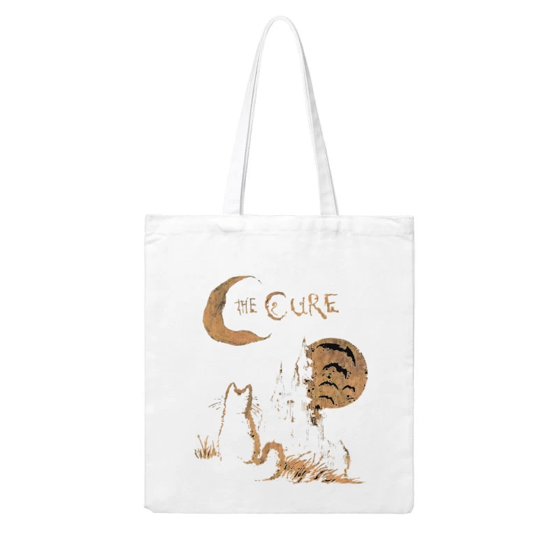 The Cure Gothic Band Logo with Moonlit Ghost Cotton Tote Bag