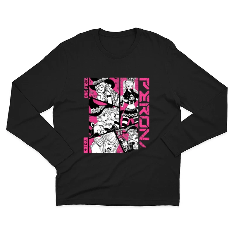 Manga Charakterdesign mit Rosa Hintergrund Herren Langarm T-Shirt