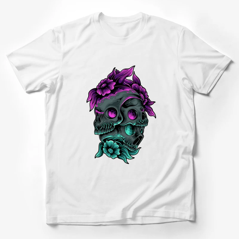 Colorful Skull Art with Floral Elements Male T-Shirt