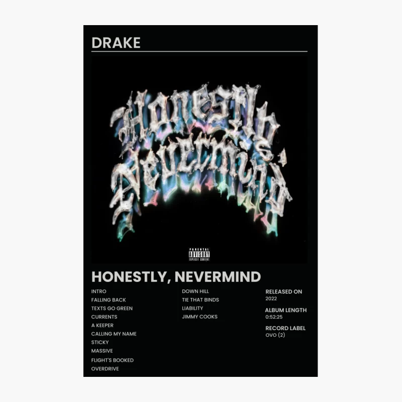 Drake's "Honestly, Nevermind" Album Cover with Tracklist Cotton Tote Bag