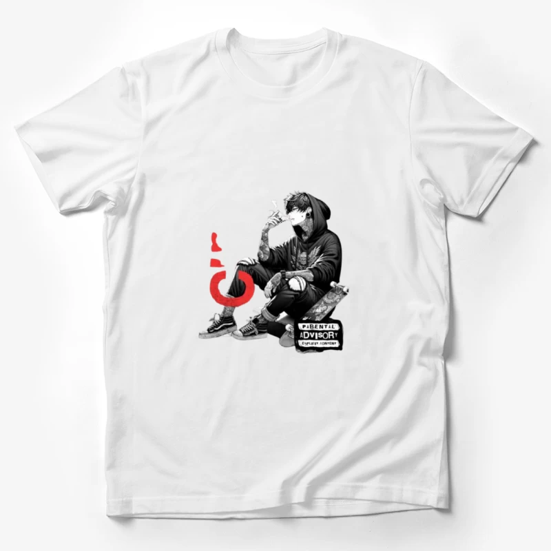 Urban Street Culture: Monochrome Skater Art with Parental Advisory Male T-Shirt