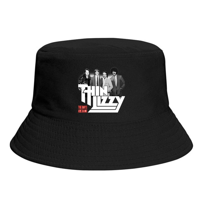 Thin Lizzy "The Boys Are Back" Album Cover - Classic Rock Band Portrait in Black and White Bucket Hat