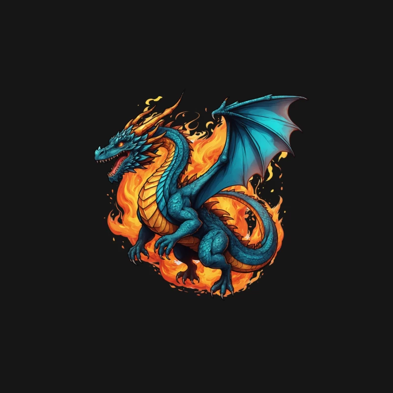 Blue Dragon in Flames Female Long Sleeve T-Shirt