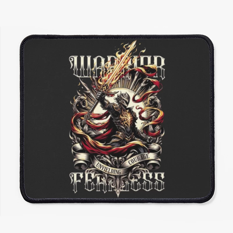 Unyielding Courage: Dark Fantasy Warrior with Flaming Sword Mouse Pad