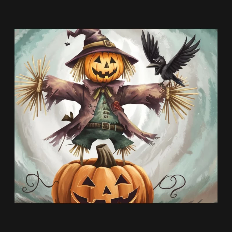 Spooky Halloween Scarecrow with Pumpkin and Crow Mouse Pad
