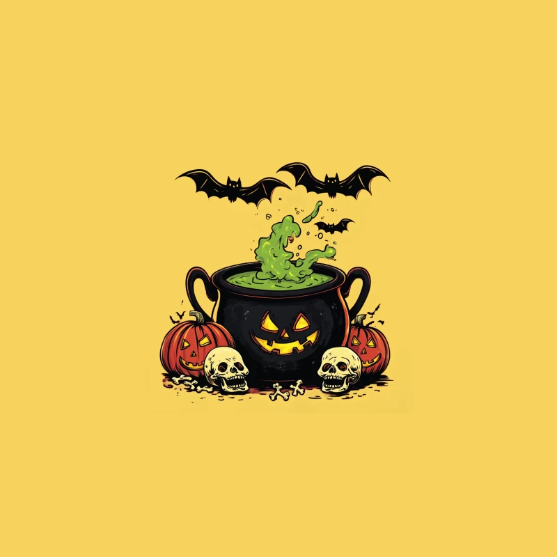 Spooky Halloween Cauldron with Bats, Pumpkins, and Skulls Bucket Hat