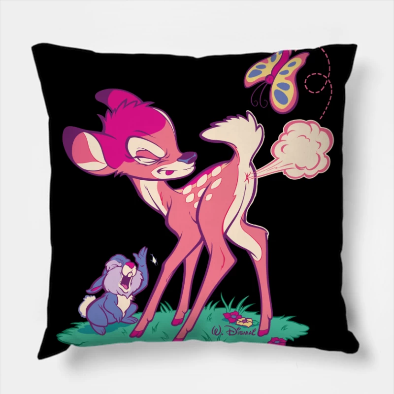 Cute Cartoon Deer with Butterfly Throw Pillow