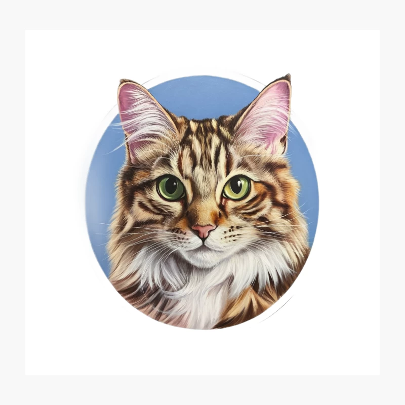 Majestic Maine Coon Cat Portrait in Circular Frame Throw Pillow
