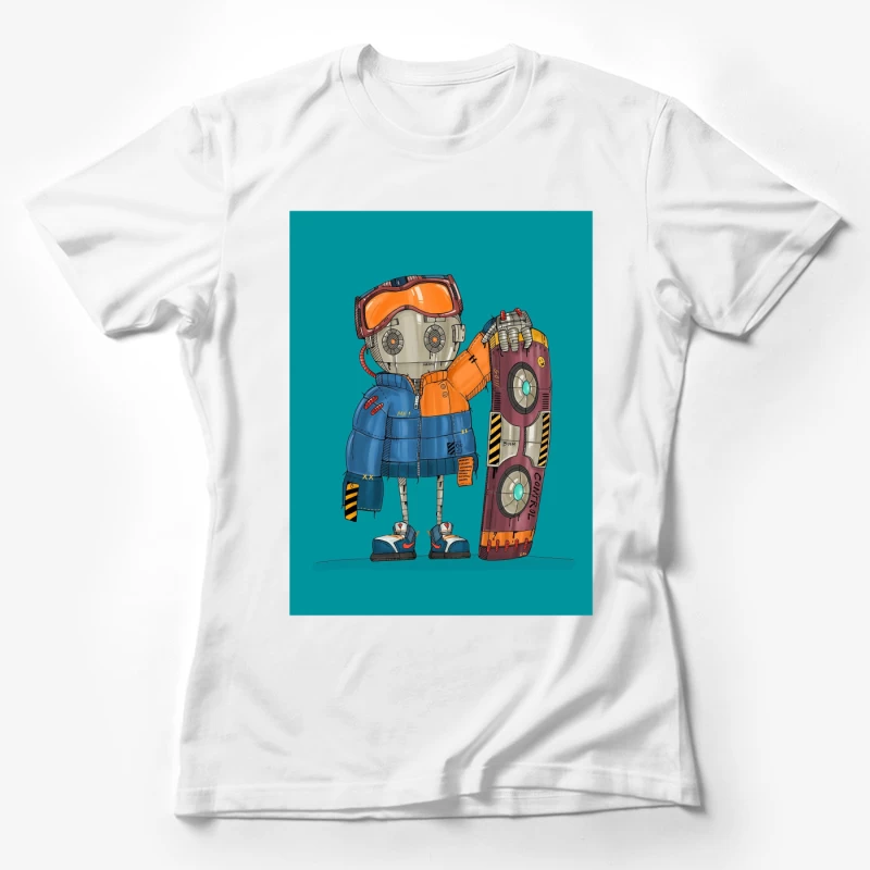 Cute Robot Skater with Futuristic Board Female T-Shirt