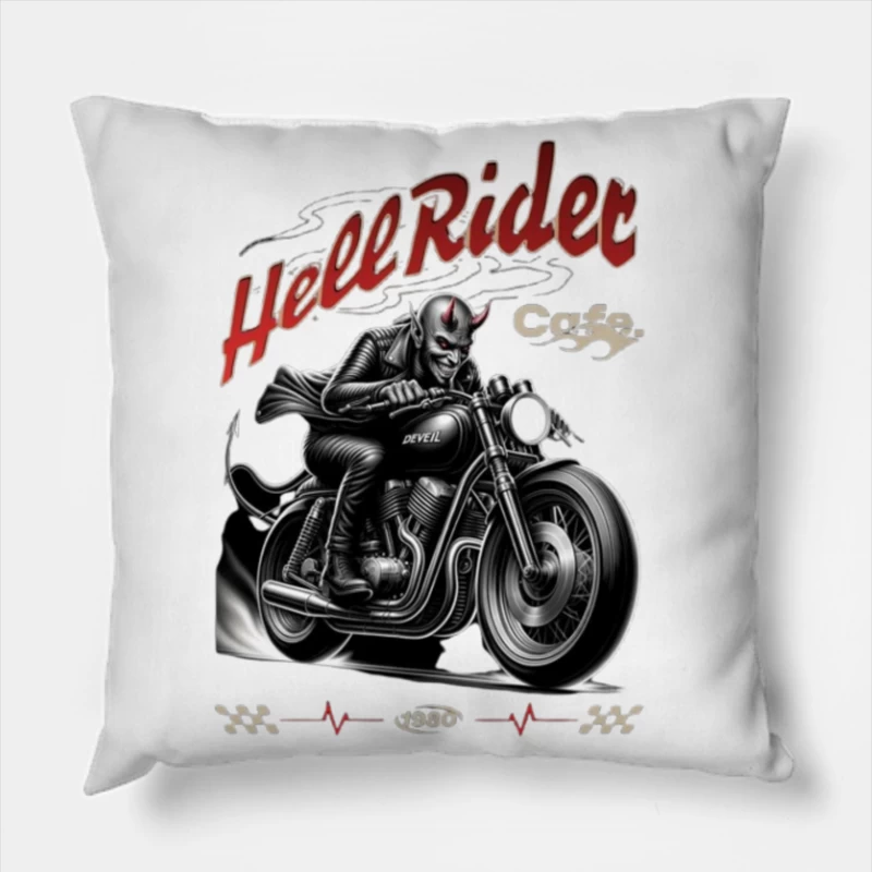 Hell Rider Vintage Cafe Racer Devil Motorcycle Art Throw Pillow