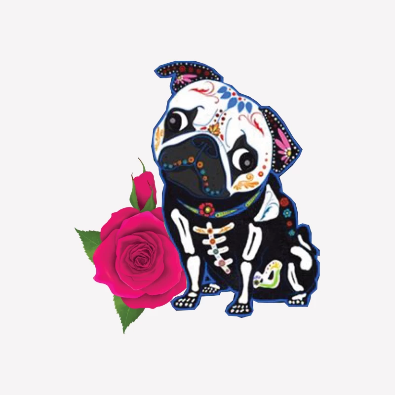 Chien de style calavera avec rose Femme T-Shirt