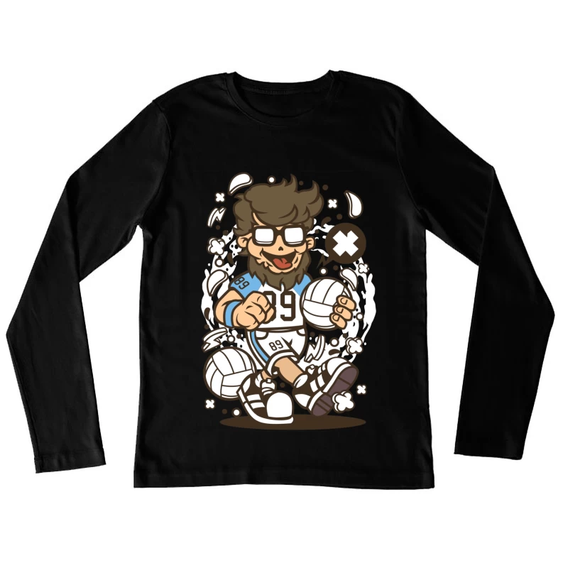 Joueur de Volley-Ball Cartoon Dynamique Femme Manches Longues T-Shirt