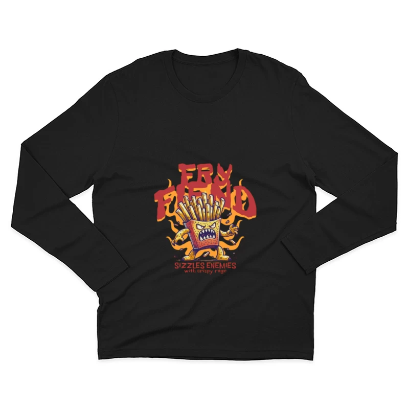 Angry French Fries Monster Character with Flames Illustration Male Long Sleeve T-Shirt