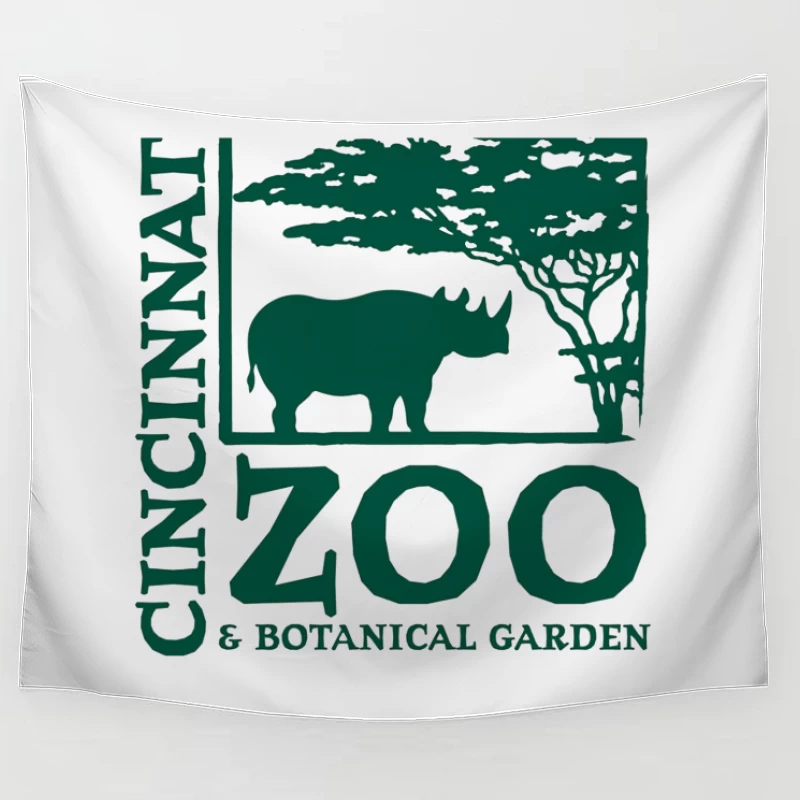 Cincinnati Zoo & Botanical Garden Logo with Rhinoceros and Acacia Tree Tapestry