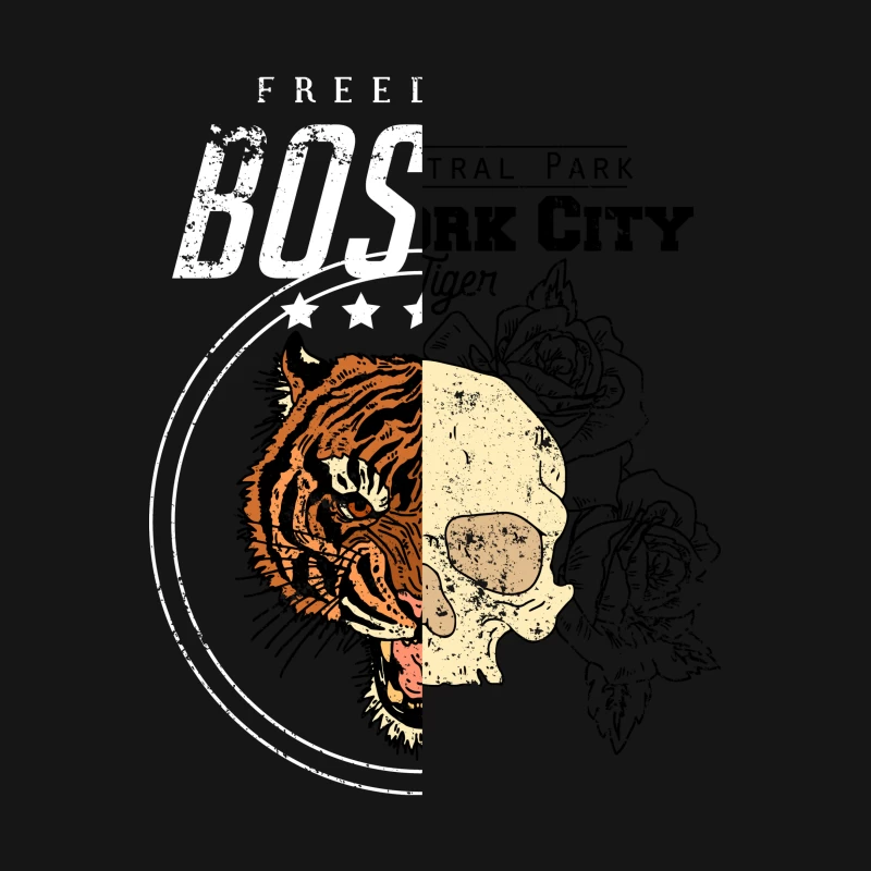 Tigre mi-face crâne avec texte BOS Femme T-Shirt