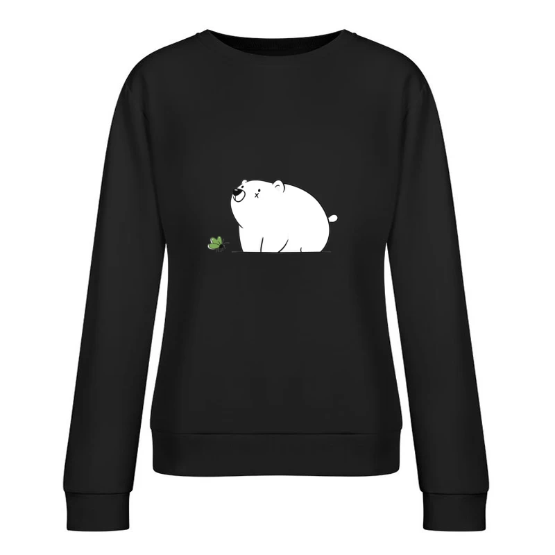 Cute Minimalist Bear Meeting Grasshopper Female Pullover Sweatshirt