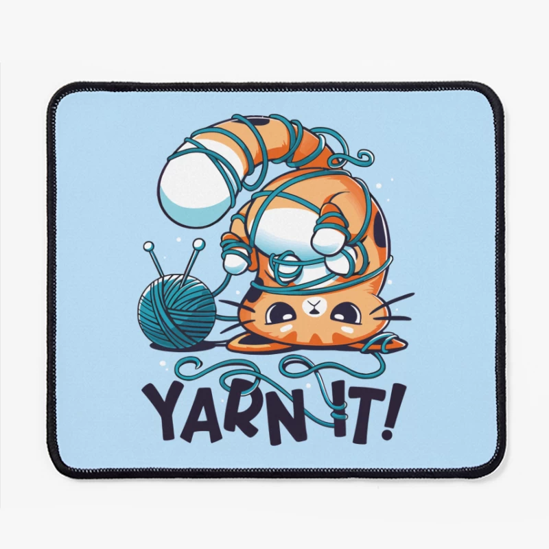 Yarn It! Whimsical Cat Illustration Mouse Pad