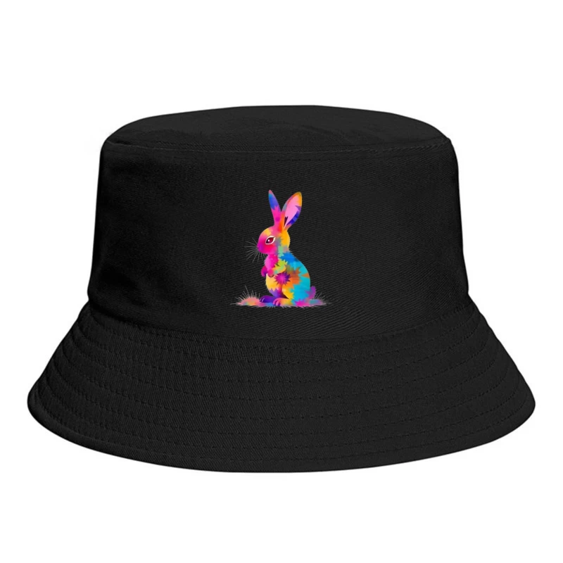 Vibrant Tie-Dye Watercolor Bunny Illustration Bucket Hat