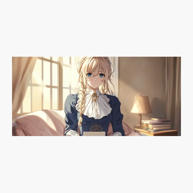 Blonde Anime Girl in Victorian Dress Reading in Sunlit Bedroom Coffee Mug