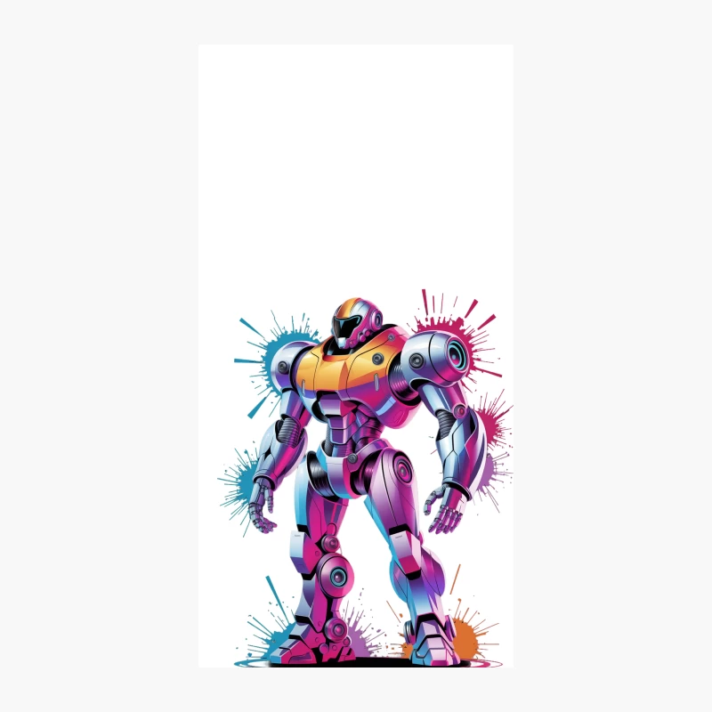 Vibrant Futuristic Robot with Splashy Background iPhone Case