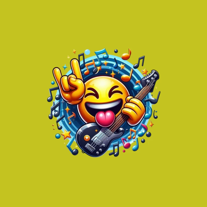 Rocking Smiley Emoji with Guitar and Music Notes Travel Mug