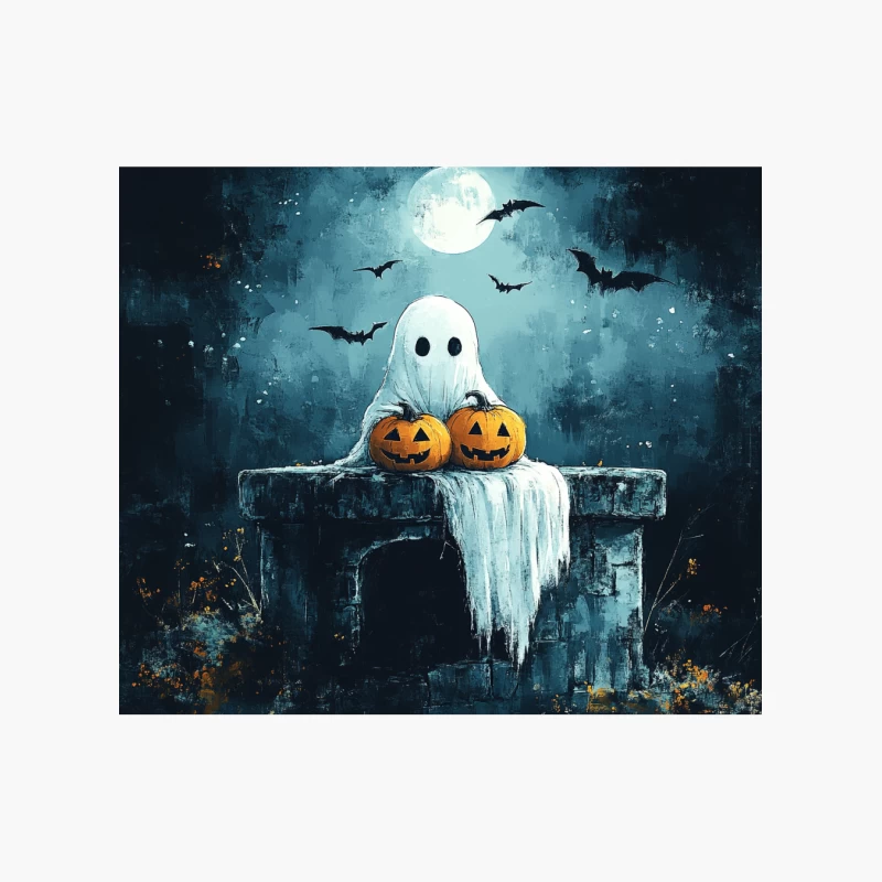 Ghostly Halloween Night with Pumpkins and Bats Cotton Tote Bag