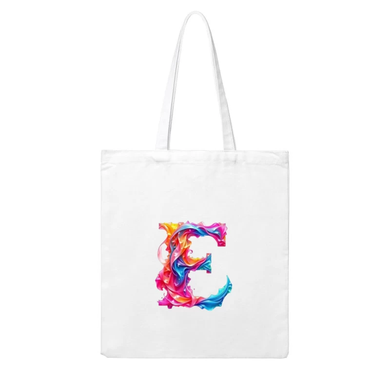 Vibrant Liquid Rainbow Letter E Design Cotton Tote Bag