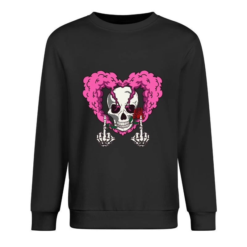 Schädel mit Herz und Rose Herren Pullover Sweatshirt