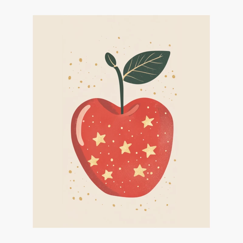 Whimsical Red Apple Illustration with Stars Cotton Tote Bag