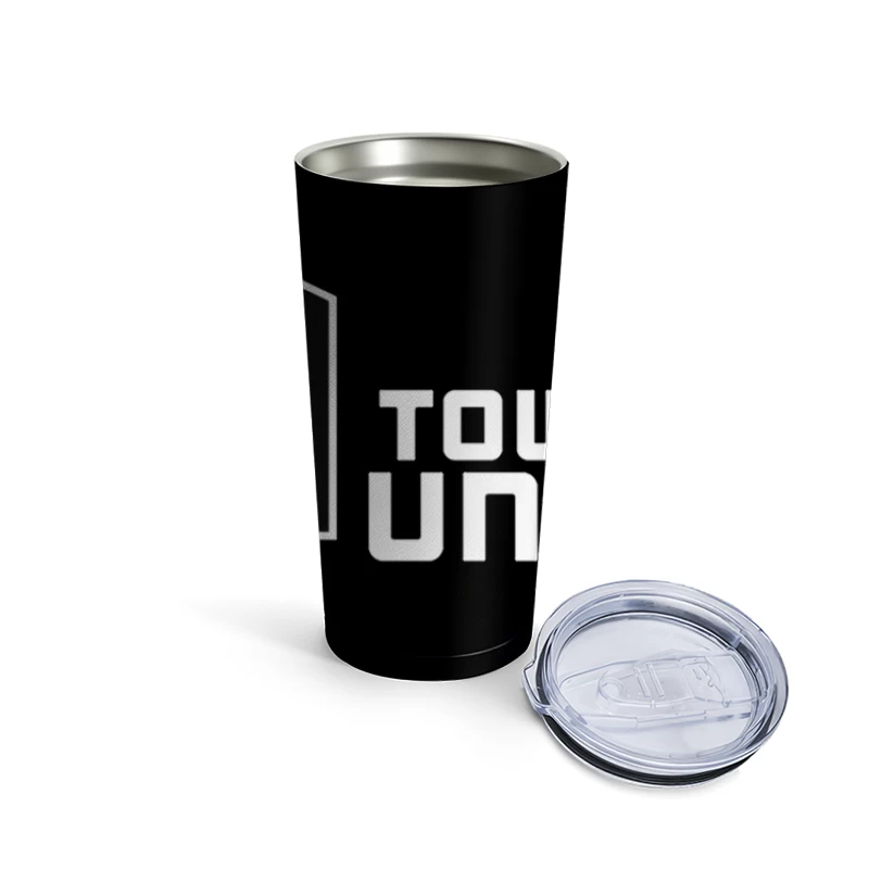 Minimalist Tower Unite Logo Design in Black and White Travel Mug