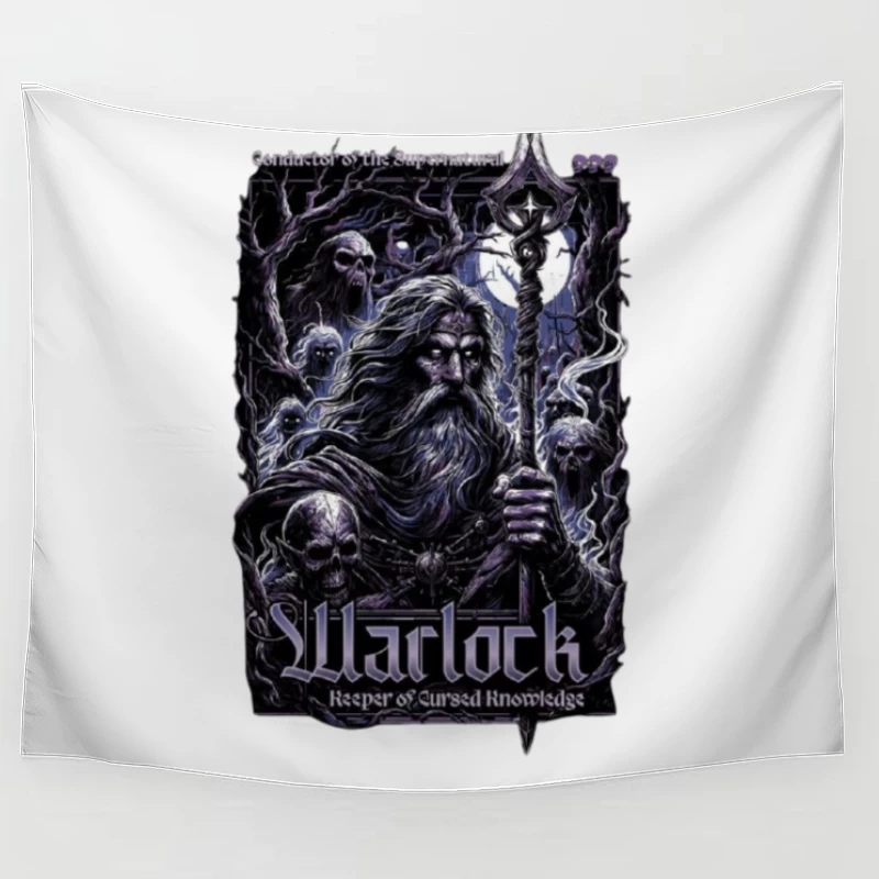 Dark Wizard with Staff Among Skulls - Gothic Fantasy Art Tapestry