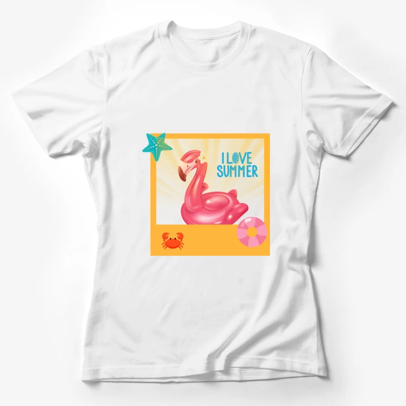 Cool Pink Flamingo with Sunglasses on Beach Female T-Shirt
