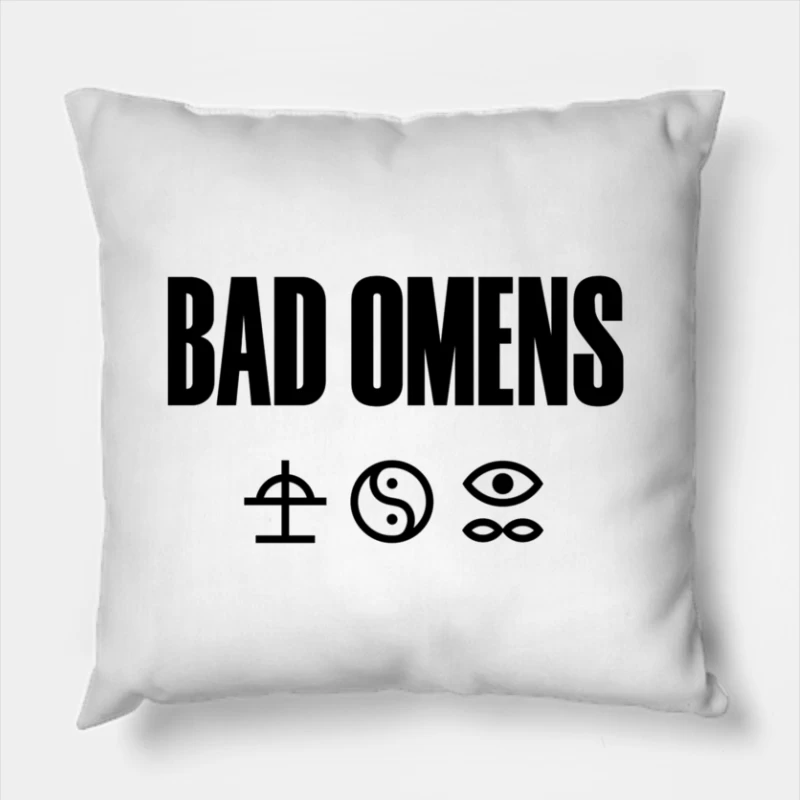 Bad Omens Band Logo with Mystical Symbols in Black and White Throw Pillow