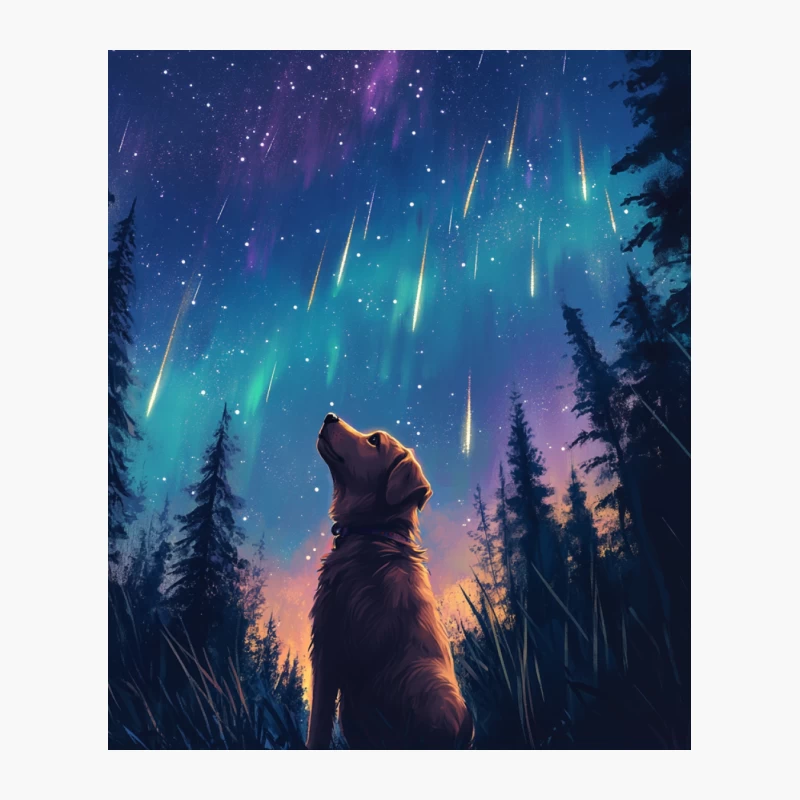 Stargazing Dog: A Canine's Wonder Under Meteors and Northern Lights Cotton Tote Bag
