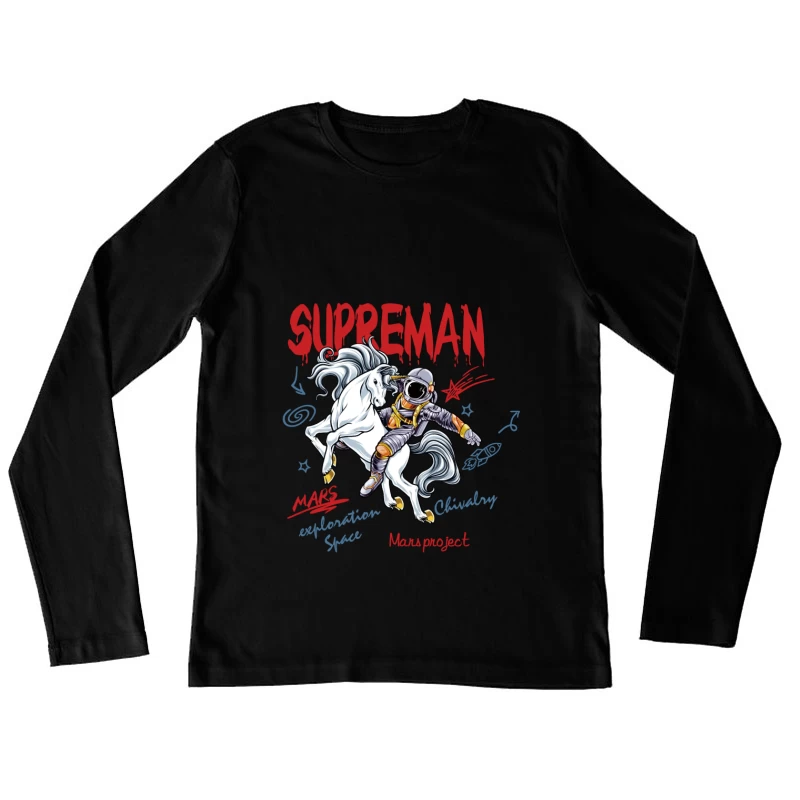 Ritterlicher Astronaut auf weißen Pferd im Weltraum Damen Langarm T-Shirt