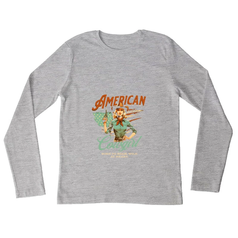 Illustration de Cowgirl Américaine Femme Manches Longues T-Shirt