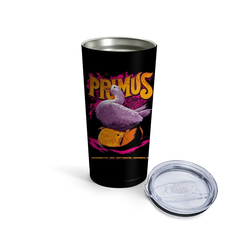 Primus Rock Band Concert Poster with Purple Duck Design Travel Mug