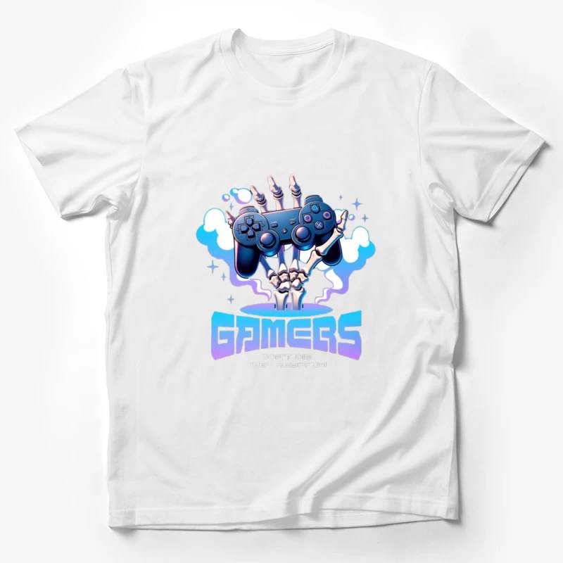 Skeletal Gamer's PlayStation Controller Art in Blue Male T-Shirt