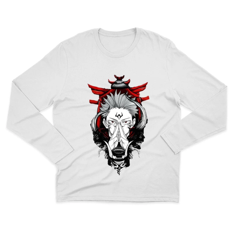 Dämonisches Samurai-Porträt Herren Langarm T-Shirt