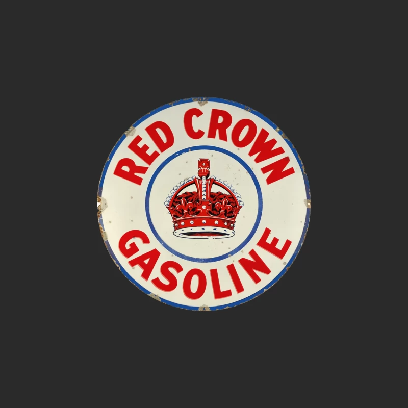 Vintage Red Crown Gasoline Round Metal Sign with Royal Crown Logo Baseball Cap