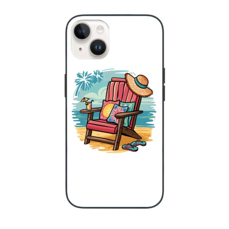 Relaxing Beach Chair Setup with Summer Accessories iPhone Case