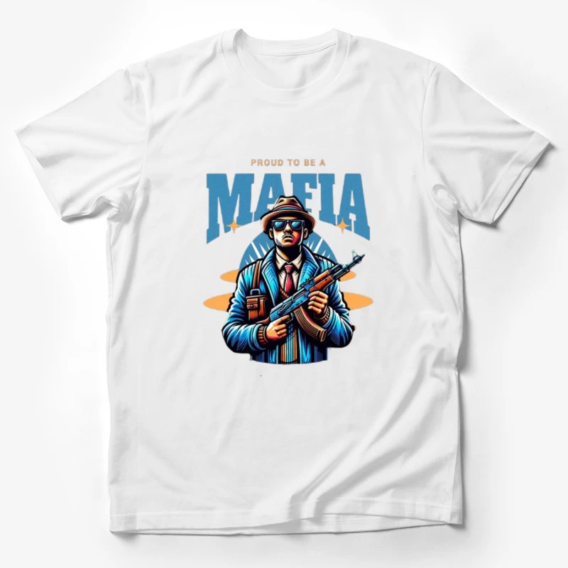 Vintage-Style Mafia Gangster Illustration with Weapon Male T-Shirt