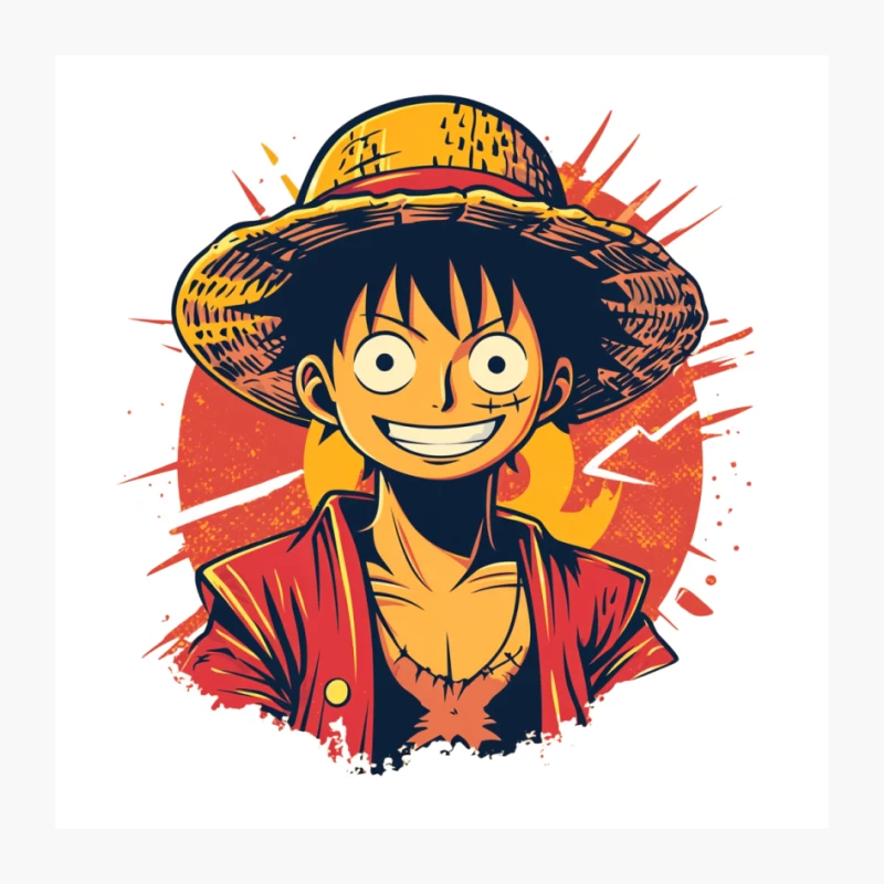 Cheerful Anime Character with Straw Hat in One Piece Style Pin