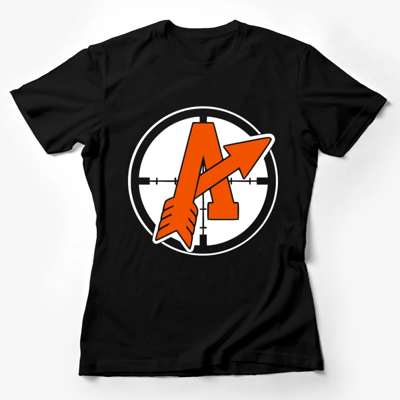 Orange Arrow Logo with Letter A: Sports Team Emblem Female T-Shirt