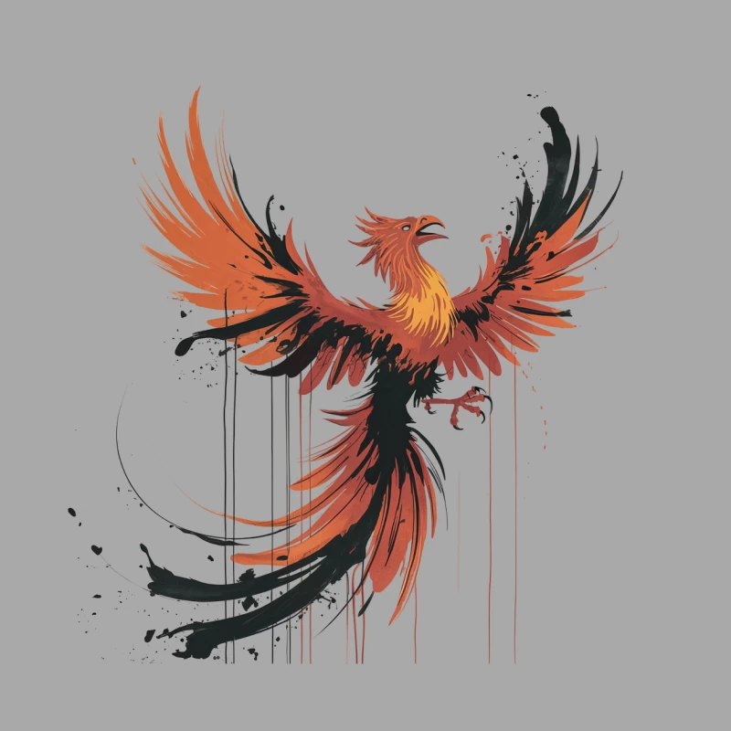 Fiery Phoenix Rising: Mythical Rebirth in Ink Splatter Art Female Pullover Hoodie