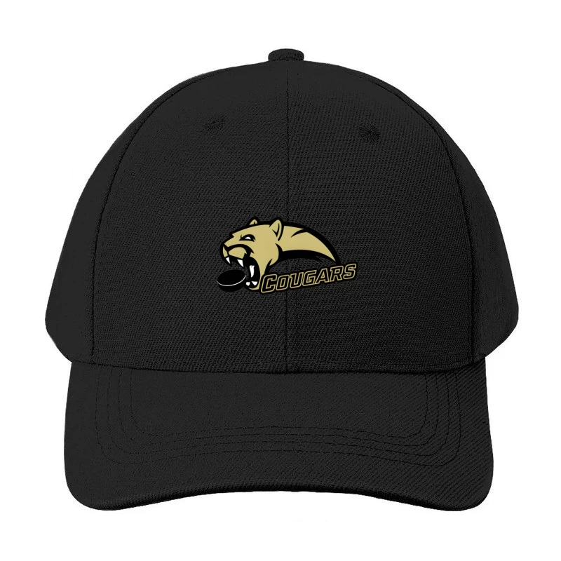 Gold and Black Cougar Hockey Team Mascot Logo Baseball Cap