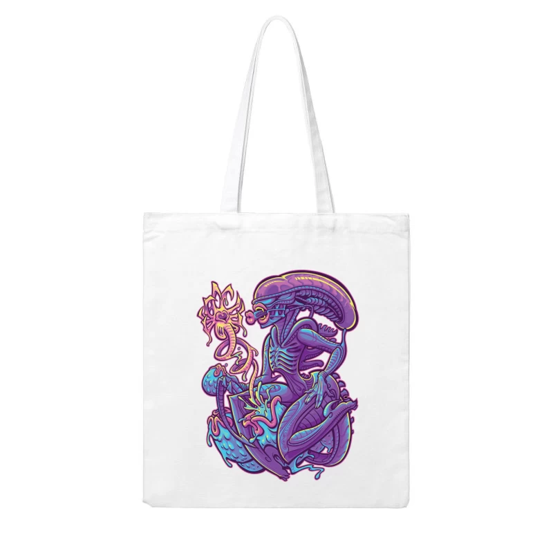 Colorful Surreal Alien Creature in Digital Art Cotton Tote Bag