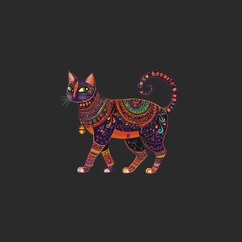 Vibrant Feline Folk Art: Ornate Cat with Intricate Patterns Baseball Cap