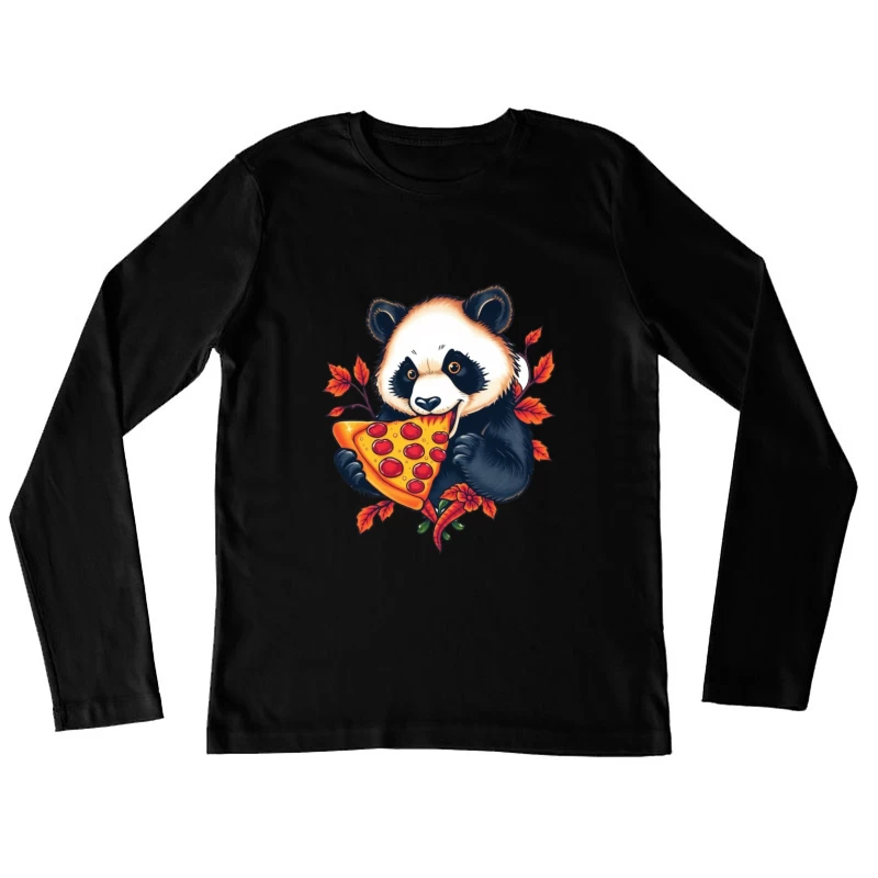 Cute Panda Bear Eating Pizza Female Long Sleeve T-Shirt