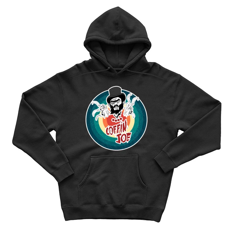 Coffin Joe: Retro Horror Logo with Bearded Character and Ghosts Male Pullover Hoodie